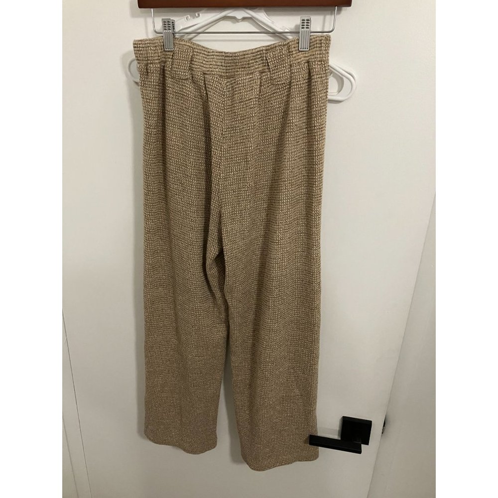 Hypeach Women's Woven Knit Crop Pants, Sandstone Beige, Small
